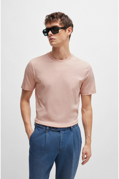 BOSS Erkek regular fit Kısa Kollu Düz Bisiklet Yaka Pudra T-Shirt