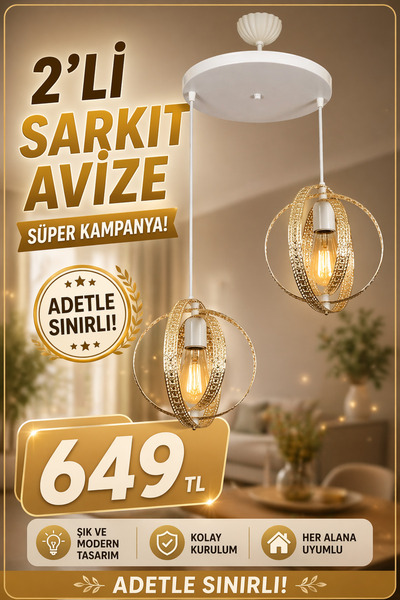 VENON Süper Sarkıt Avize Modern Avize Salon Avizesi Aydınlatma Olivia 2 Li Sa...