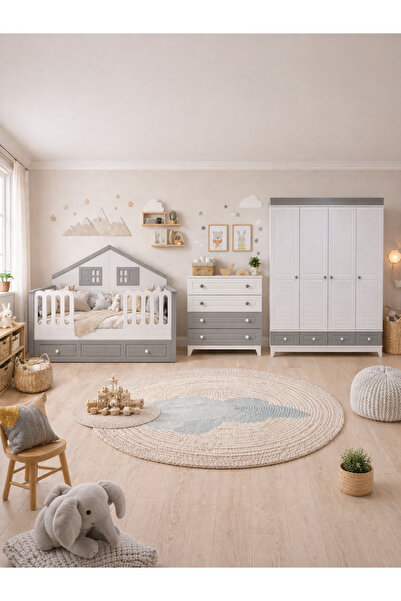 Koza %100 MDF Stella Mega Duvar Çatılı Bebek&Çocuk Odası Takımı
