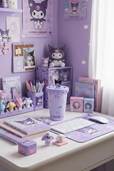 SANRIO Lisanslı Kuromi Tatlı Fabrikası Serisi Kapaklı ve Pipetli Dekoratif Se...