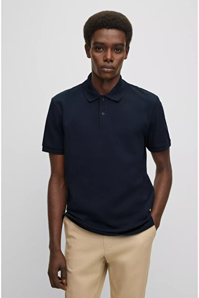 BOSS Erkek Polo Yaka Regular Fit Pamuklu Kısa Kollu Lacivert Polo Yaka T-Shirt