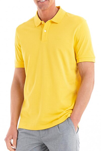 BOSS Erkek Pamuklu Polo Yakalı Düğme Kapamalı Kısa Kollu Sarı1 Polo Yaka T-Shirt