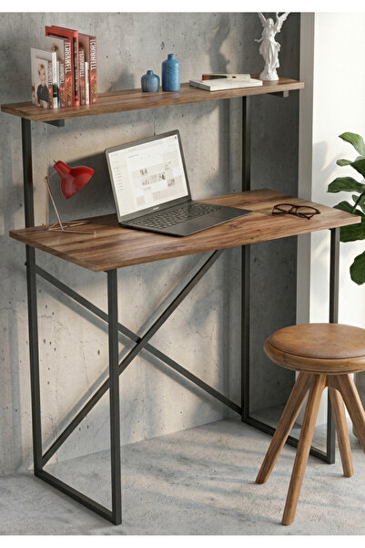 GUİMO Üst Raflı Metal Ayaklı Çalışma Masası – 90 cm x 45 cm Çalışma Masası