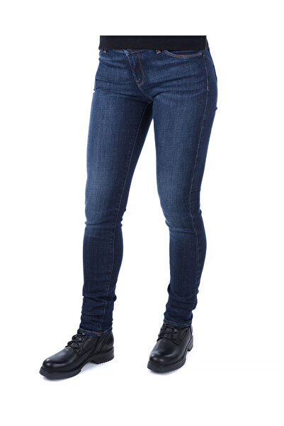 Emporio Armani Γυναικείο παντελόνι μπλε με λογότυπο στην πίσω τσέπη σε στενή ...