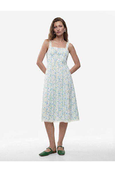 Koton Μακρύ φόρεμα από ύφασμα βισκόζης με δαντέλα και λουλουδάτο σχέδιο, με τ...