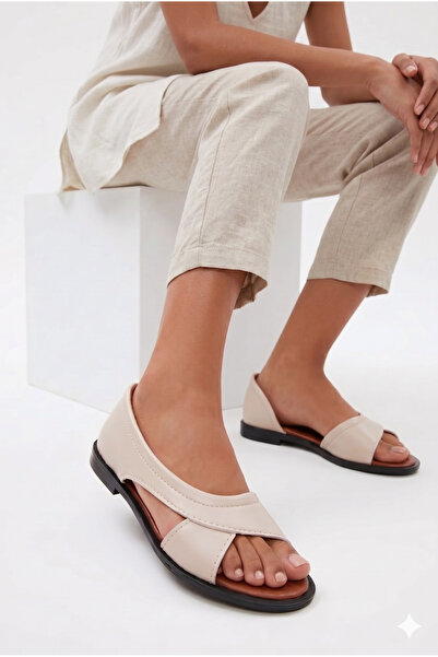 StWenn Sandale de damă cu vârf deschis, cu bretele încrucișate, cu talpă plat...