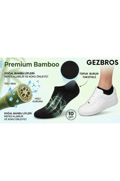 GezBros 6 Pack Seamless Bamboo Black Men's Booties Socks