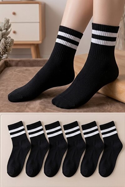 İbrahim Berk 6 ζευγάρια ανδρικές κάλτσες κολεγιακού τύπου με μαύρες ρίγες κολ...
