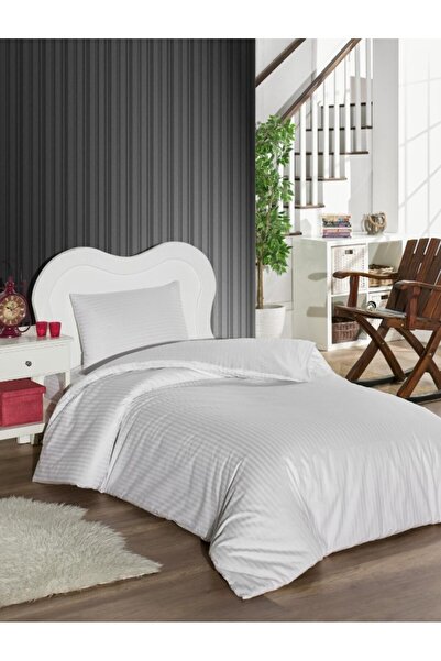 Nevresim Dünyası Λευκό Σετ Παπλωματοθήκη Μονό Ριγέ Σατέν - Παπλωματοθήκη World