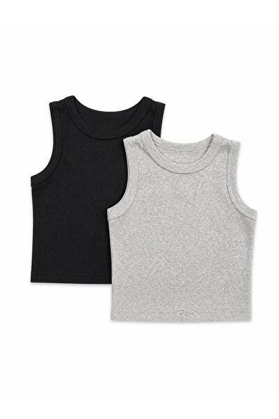 elmas kids Girl's 100% Cotton Camisole Black-Gray Camisole Crop