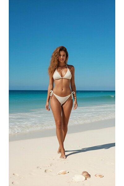 AQUELLA Zikzak Dokulu Üçgen Bikini Takımı Ekru 210-1435