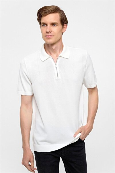 SÜVARİ Beyaz Regular Düz Polo Yaka Triko