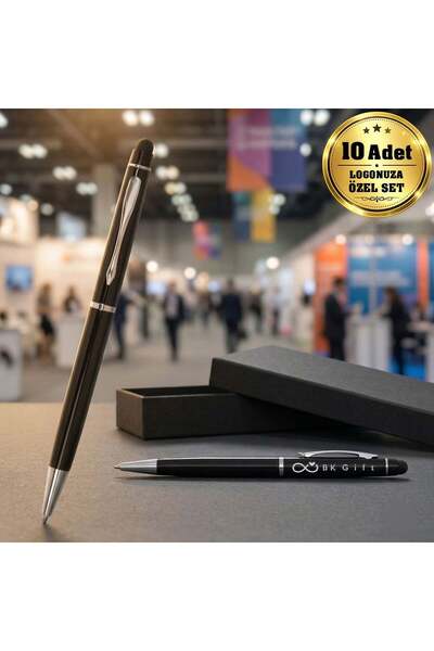 BK Logonuza Özel 10 Adet 1022 Siyah Metal Touchpen Kalem – Lazer Baskılı Tüke...