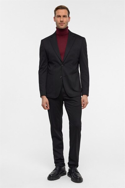 SÜVARİ Siyah Slim Mono Yaka Düz Torba Cep 6 Drop Takım Elbise