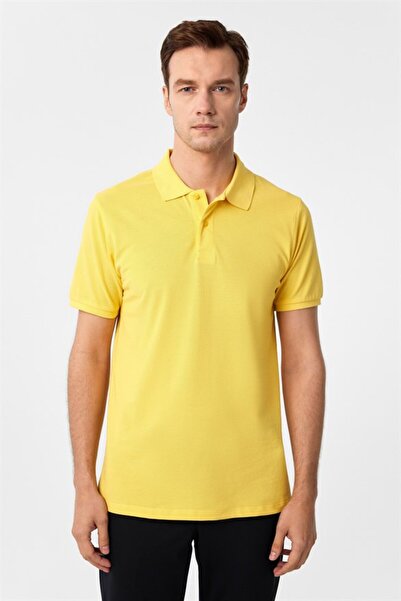 SÜVARİ Sarı Slim Armürlü Polo Yaka Tişört