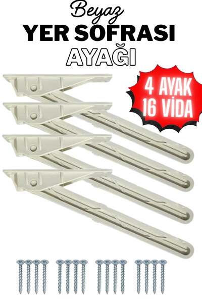 KAYRA LEATHER CRAFT 4 Adet Yer Sofrası Ayağı 22 Cm Beyaz Plastik Katlanır Sof...