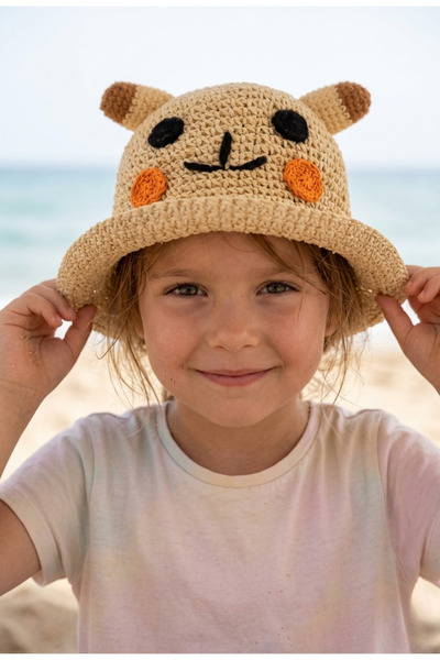 LAGRANZE Ψάθινο καπέλο για κορίτσια 4-7 ετών με χαριτωμένα αυτιά