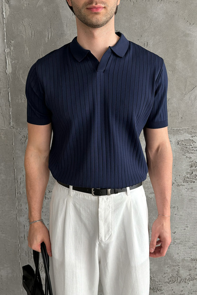 HYMAN Erkek Oversize Fitilli Polo Yaka İnce Triko T-shirt