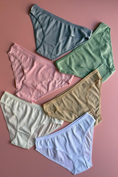 VicTroy Γυναικείο βαμβακερό εσώρουχο 6 ξεχωριστών χρωμάτων με ραβδώσεις εύκαμ...