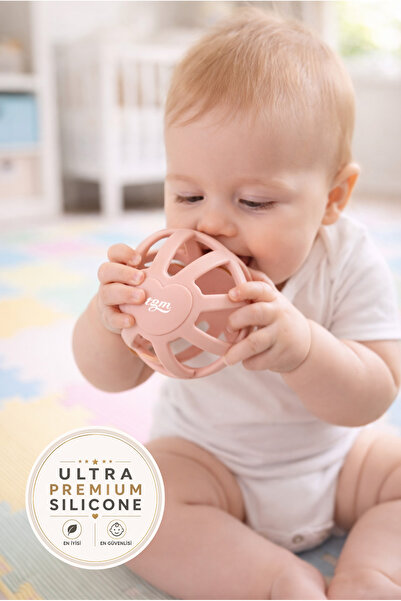 Tgm Baby Kalp Desenli Diş Kaşıyıcı Ultra Premium Silikon Top ( Coral Pink )