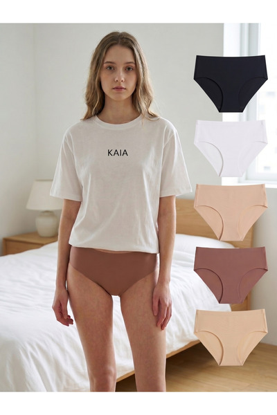 Kaia 5'lİ Paket Kadın Lazer Kesim Dikişsiz Yüksek Bel İz Yapmaz Külot