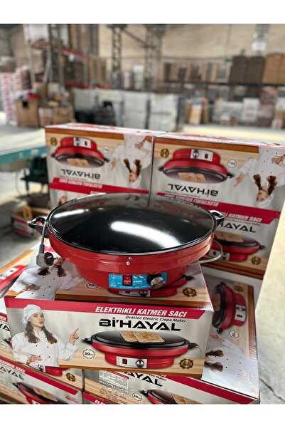 Bi’Hayal 2000W Bordo Renk Elektrikli Termostatlı Katmer, Gözleme Ve Börek Sacı 50cm