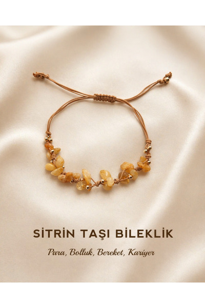 Femenino Sitrin Taşı Gerçek Doğal Taş Merdiven Örme Bileklik – Para, Bolluk v...