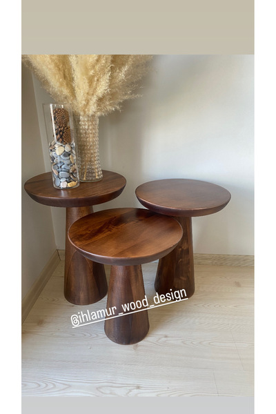 Home ıhlamur wood desıgn 3 lü ceviz mantar sehpa
