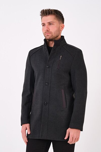 RUVEN TEKSTİL Ezel Ανδρικό παλτό με όρθιο γιακά και φερμουάρ στο στήθος, σε σ...