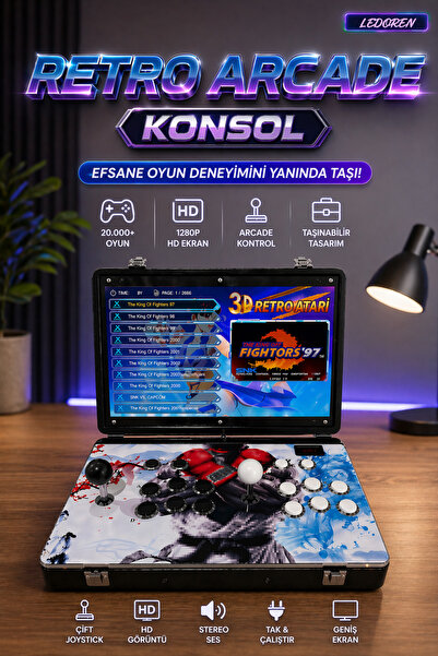 L'eDoren İki Kişilik 17 inç 20000'i 1 Arada Metal Kutu 3D Atari Oyun Konsolu,...
