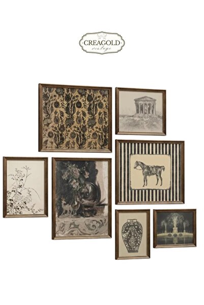 CREAGOLD 7 Parça Vintage Galeri Duvar Çerçeveli Tablo Seti