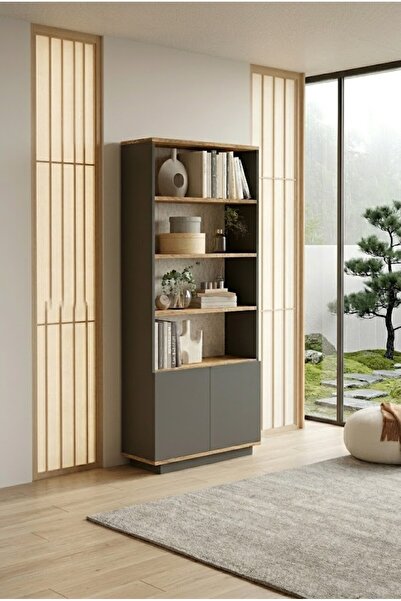 L'occi Concept Delphin Kitaplık Raf 2 Kapaklı Raflı 168cm Çam-Antrasit DLP16-AA