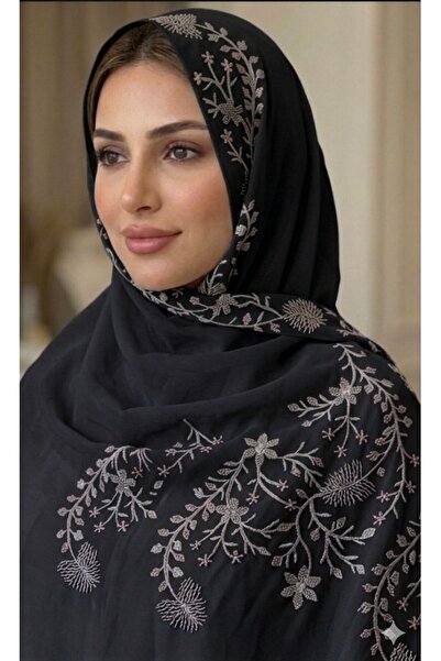Veil Designer طرحه بوال طبقتين بتطريز في وسط الطرحه قماش بوال ياباني 190*60