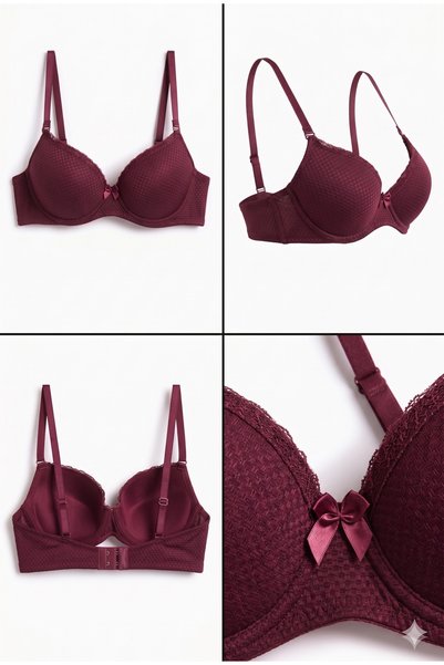Lavint Homewear Jacquard Patterned Micro Silicone Padded Purple Push-Up Bra