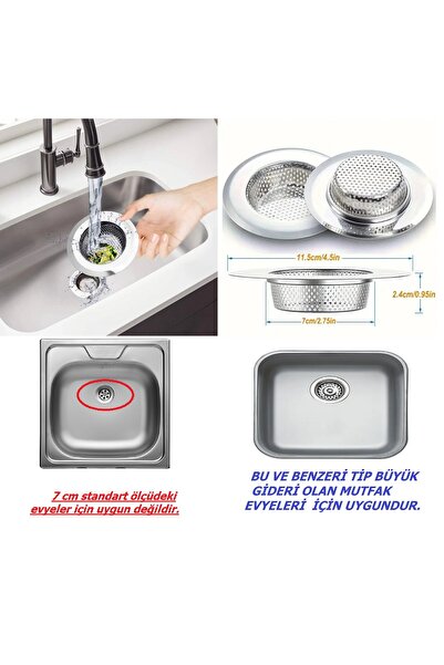 ZUZU MADE 11.5 Cm Büyük Boy Paslanmaz Çelik Lavabo Süzgeci - Evye Süzgeci 11.5 Cm