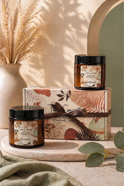 Tiem Concept Dekoratif Hediye Kutulu %100 Aromaterapi Soya Mum Sandalağacı ve...