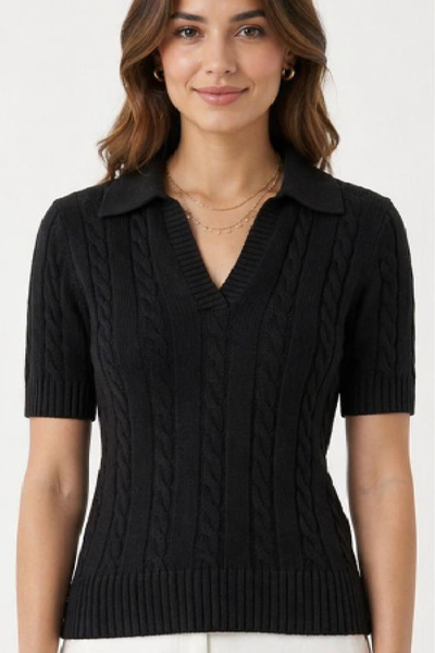 Cockatoo Πλεκτό πουλόβερ/μπλούζα με λαιμόκοψη πόλο και κοντά μανίκια