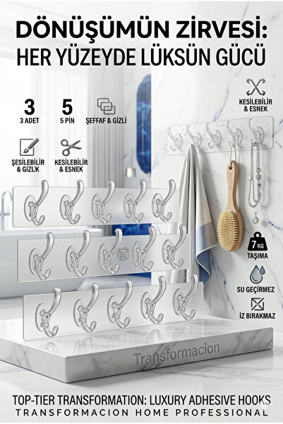 Transformacion ΣΕΤ 3 Αυτοκόλλητων Κρεμάστρων Xenoty Design με 5 ακίδες