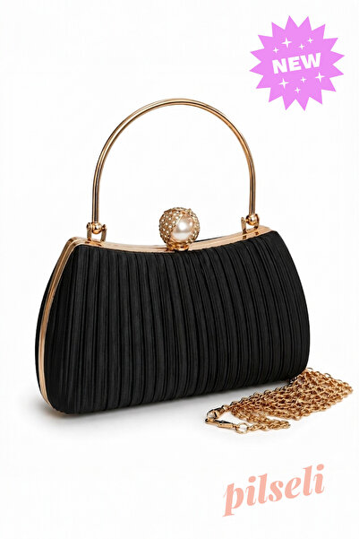 Famels Μαύρη σατέν βραδινή τσάντα φόρεμα με μανίκια/τσάντα χειρός, με πέρλες ...