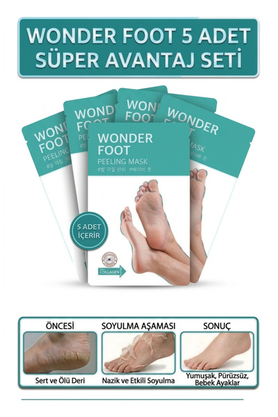 efero 5 Adet Soft Miracle Foot Peeling Pack -Ölü Derileri Soyan Ayak Çorabı P...