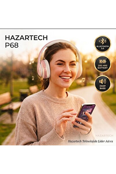 P68 Kablosuz Kulaküstü Kulaklık Pembe