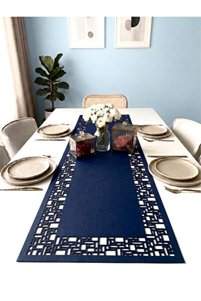 Ergüven Home Μπλε Σουέντ Υφασμάτινο Runner 40x140 εκ. Μέγεθος Τραπεζιού - Γεω...