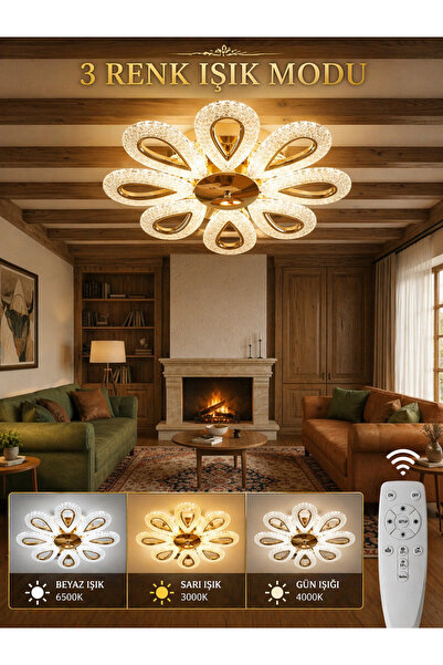 Marsel Lighting yagmur 8li gold KUMANDALI avize 3 renk led ısıklı salon oturm...