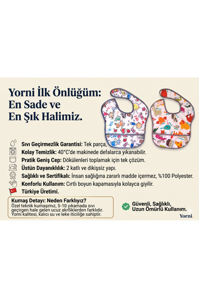 yorni 2 Adet, Eko Set, 6-24ay, Family ve Zoo Desen, Sıvı Geçirmez, Cepli, Mam...