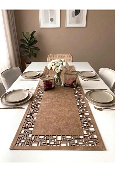 Ergüven Home Καφέ υφασμάτινο ράνερ από σουέντ 40x140 εκ. Μέγεθος τραπεζιού - ...