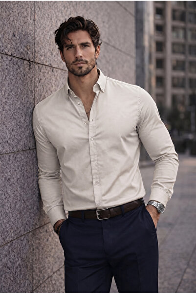 Valiberta Lycra Regular Fit Breathable Classic Ανδρικό πουκάμισο Oxford - Stone