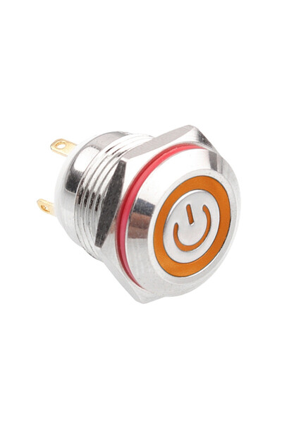 Motorobit 16H-P1-EC 16mm Düz Yaylı Işıklı Power Metal Buton - Sarı
