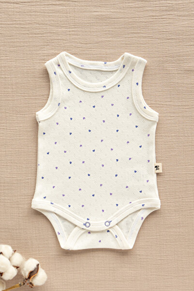 Mimu Baby %100 Pamuk Pointel Çıtçıtlı Bebek Zıbın - Mor Kalpli