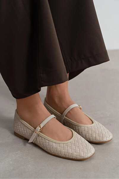 Cochines Jeremi Beige Matte Knit Με σχέδιο Ζώνη Λεπτομέρεια Επίπεδη σόλα Γυνα...