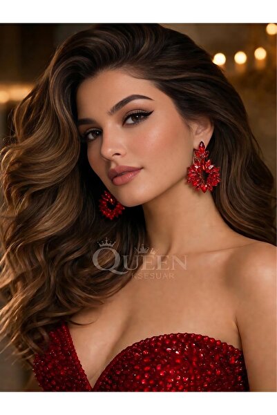 Nurbanu Sultan-ı Yakut Red Crystal Drop Gemstone Authentic Ottoman Motif Evening Dress Swing Earrings
